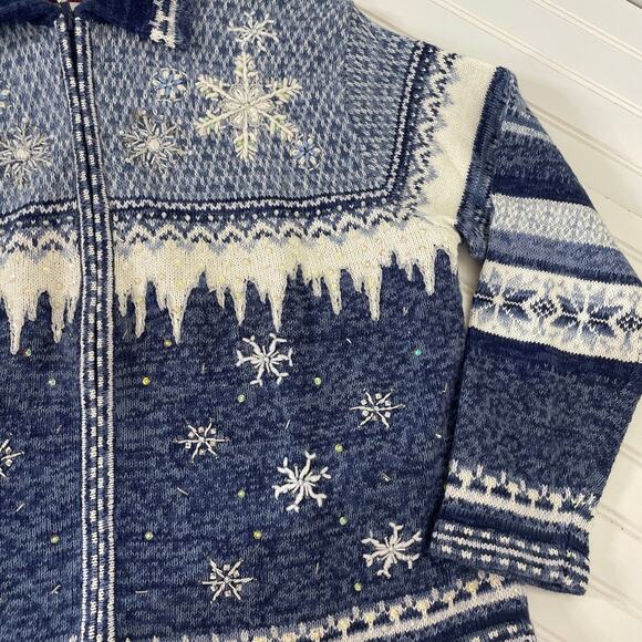 Tiara International Ugly Christmas Cardigan Sweater Full Zip Snowman Size XL - Picture 4 of 5